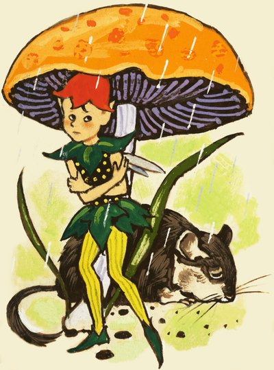 Pixie Under a Mushroom by English School