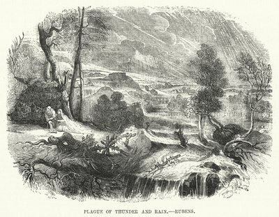 Plague of Thunder and Rain, Rubens (engraving) by English School