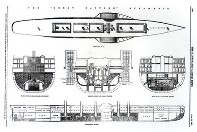 Plan and cross sections of the Great Eastern steamship, 1857 by English School