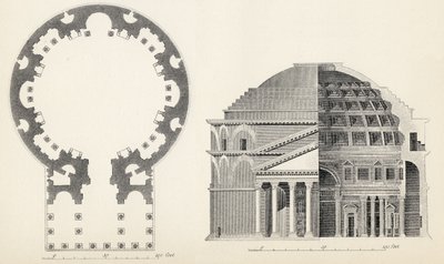 Plan and elevation of the Pantheon in Rome, from The National Encyclopaedia, published by William Mackenzie, London, late 19th century by English School