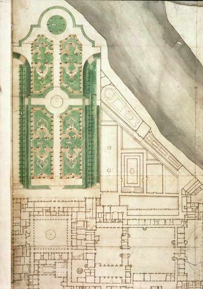 Plan of Hampton Court and its gardens, c.1714 by English School