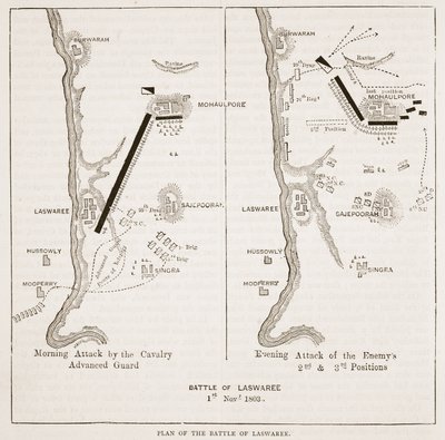 Plan of the Battle of Laswaree, Illustration from Cassell