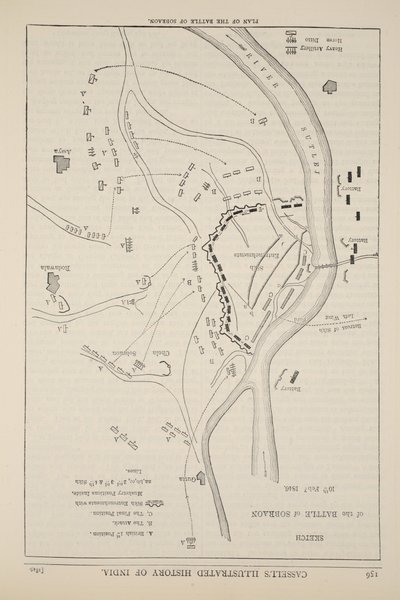 Plan of the Battle of Sobraon, 10th February 1846, illustration from Cassell