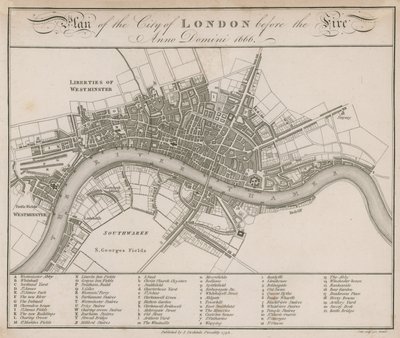 Plan of the City of London Before the Fire of 1666 by English School