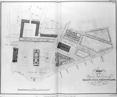 Plan of the Proposed Improvements at Charing Cross, St. Martins Lane and Entrance to the Strand, engraved by James Basire, 1826 by English School