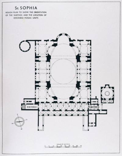 Plan to Show the Orientation of the Narthex and Described Mosaic Units, from The Mosaics of Haghia Sophia at Istanbul by Thomas Whittemore by English School