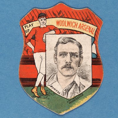 Play Up Woolwich Arsenal Powell, Baines Card in the Shape of a Shield, 1888-89 by English School