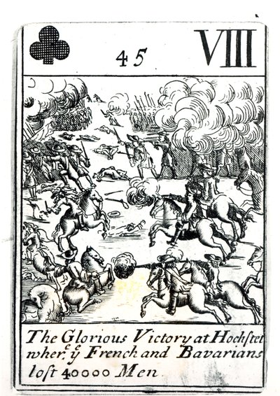Playing card depicting the Glorious Victory at the Battle of Hochstadt where the French and Bavarians Lost 40,000 Men by English School