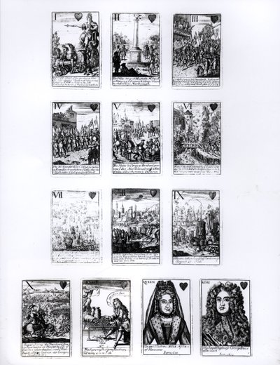 Playing Cards Commemorating the War of the Spanish Succession, Heart Suit, c.1707 by English School