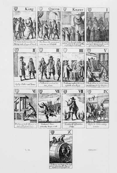 Playing cards with scenes from the Rump Parliament by English School