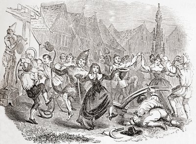 Plough Monday Celebrations, the Dance of Bessie and the Clown, from Old England: A Pictorial Museum, pub. 1847 by English School