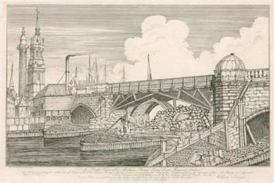 Portion of the Old London Bridge, Drawn in 1827 During Construction Works by English School