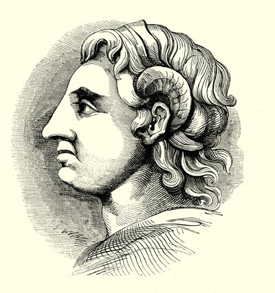 Portrait of Alexander The Great, taken from a coin in the Bodleian Library, Oxford (engraving) by English School