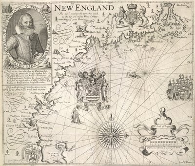 Portrait of Captain John Smith. A picture of the coast of New England, in 