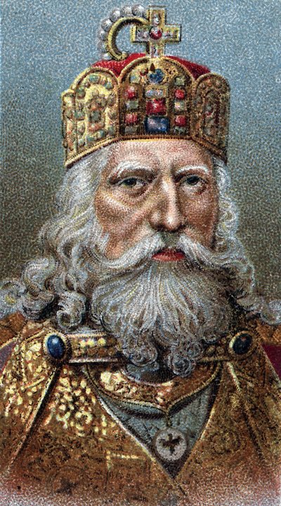 Portrait of Charlemagne (742-814), King of the Franks - From series Leaders of Men - Chromolithography - English School, 20th century by English School