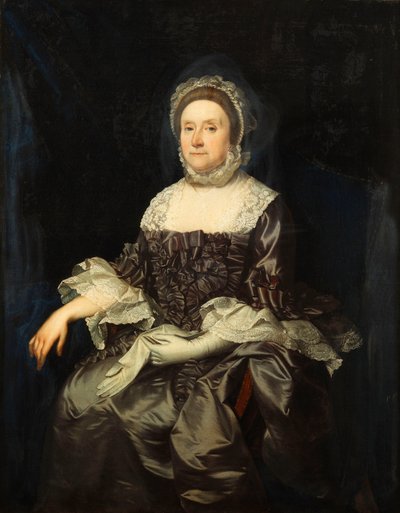 Portrait of Deborah Worsley of Platt, seated three quarter length, in a Mauve Dress with White Lace Collar and Cuffs, holding a Pair of Gloves by English School