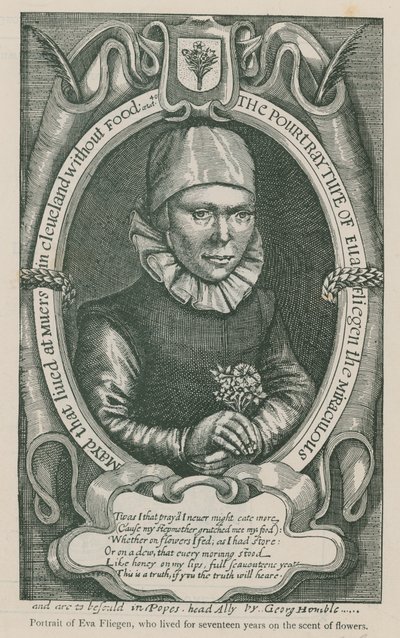 Portrait of Eva Fliegen, who lived for 17 years on the scent of flowers by English School
