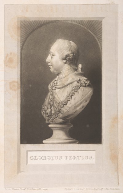 Portrait of George III from a bust, from Frederick Augusta Barnard, Bibliothecae regiae catalogus, volume I, frontispiece by English School