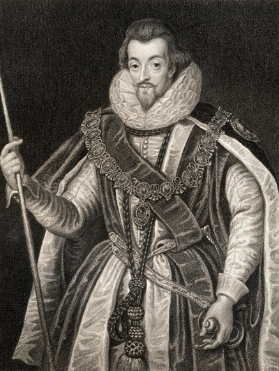 Portrait of Robert Cecil, 1st Earl of Salisbury (1563-1612), from Lodges British Portraits, 1823 by English School