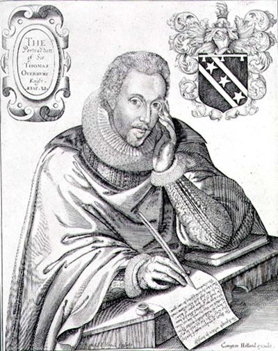 Portrait of Sir Thomas Overbury writing out his epitaph, engraved by Renold Elstrack by English School
