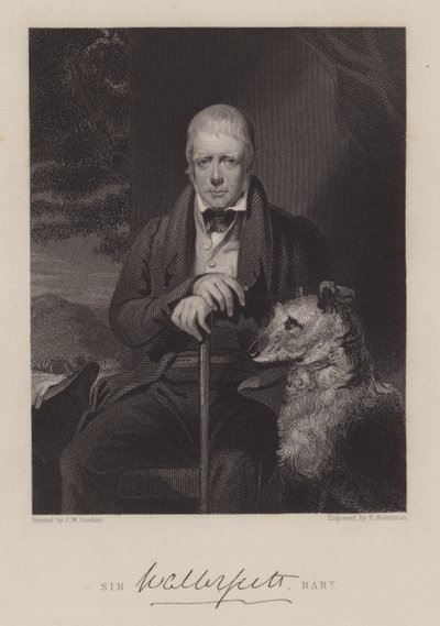 Portrait of Sir Walter Scott, with dog (engraving) by English School