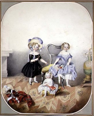Portrait of Three Blue-Eyed Girls in Fancy Dress by English School