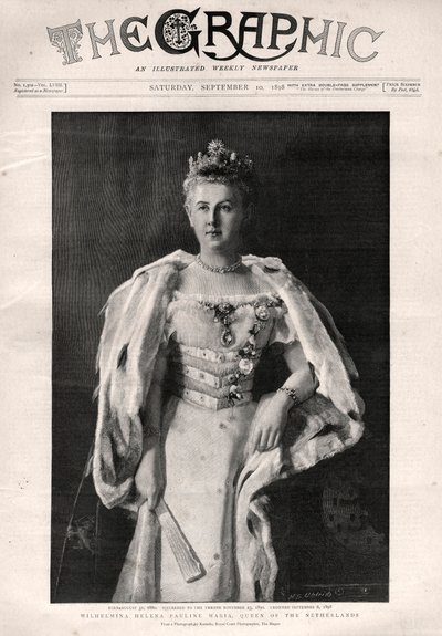 Portrait of Wilhelmina of the Netherlands (1880-1962), Queen of the Netherlands - Frontpage of newspaper 