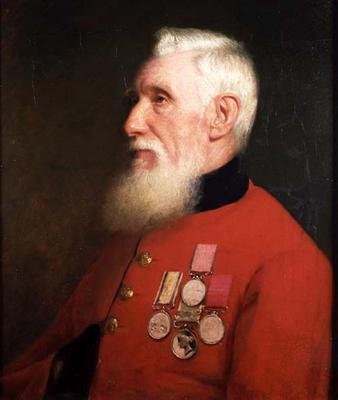 Portrait of a Chelsea Pensioner Wearing His Service Medals by English School