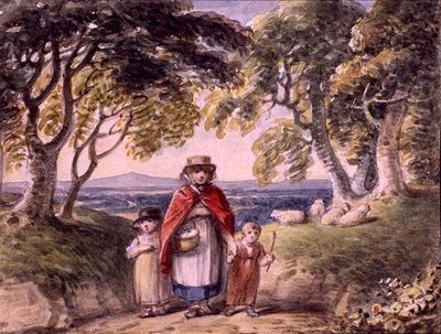Portrait of a Woman and Two Children in a Woodland Landscape by English School