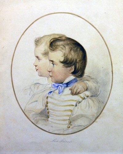 Portrait of two brothers in military costume by English School