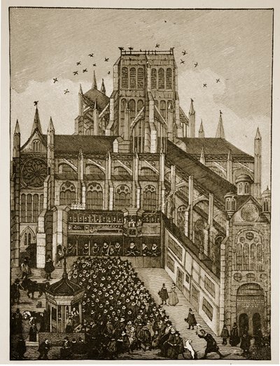 Preaching before the King and Prince of Wales at Pauls Cross in 1616, after a 17th century painting by English School