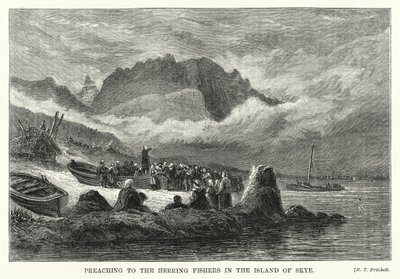 Preaching to the Herring Fishers in the Island of Skye (engraving) by English School