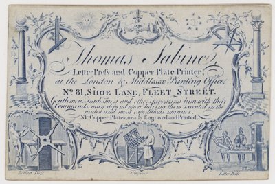 Thomas Sabine Printer, trade card by English School