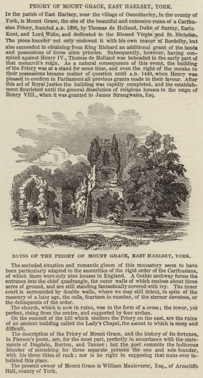 Priory of Mount Grace, East Harlsey, York by English School