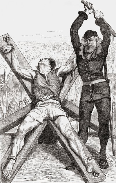 Prisoner being tortured on the St. Andrews Cross, c.1865 by English School