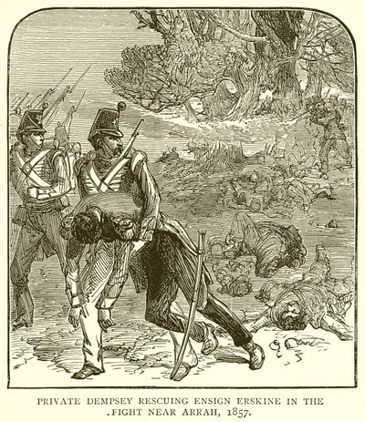 Private Dempsey rescuing Ensign Erskine in the Fight near Arrah, 1857 by English School