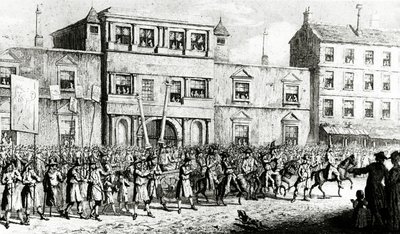 Procession of 1741 in London mocking Freemasons, 1843 by English School