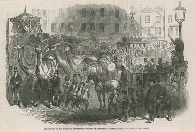 Procession of Mr Hughess theatrical troupe of elephants, camels, horses, etc. by English School