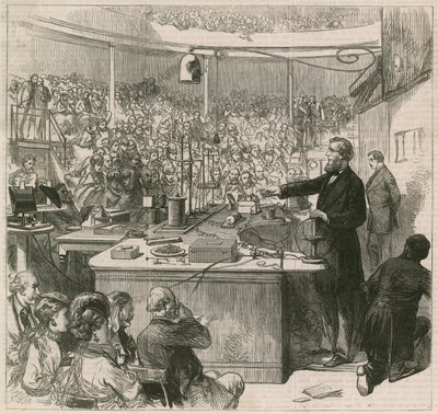 Professor Tyndall lecturing at the Royal Institution, 1870 by English School