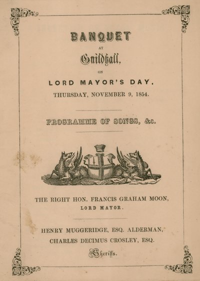 Programme for the Banquet at the Guildhall, London, on 9 November 1854 by English School