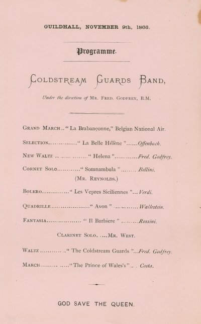 Programme for the Banquet at the Guildhall, London, on 9 November 1866 by English School