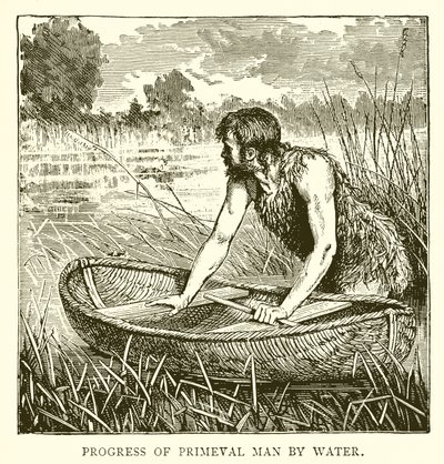 Progress of Primeval Man by Water by English School