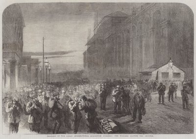 Progress of the Great International Exhibition Building, the Workmen leaving the Grounds by English School