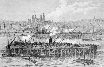 Progress of the Works of the Tower Bridge Over the Thames by English School