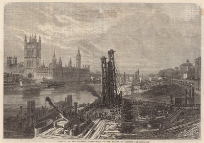Progress of the southern Embankment of the Thames at Lambeth by English School