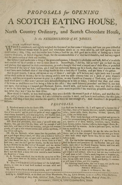 Proposals for Opening a Scotch Eating House by English School