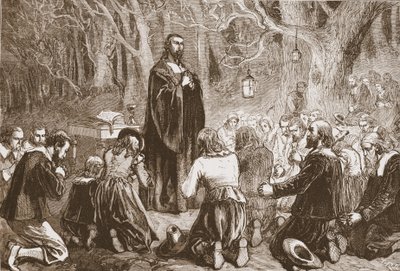 Protestant Worshipping by Night in the Church of the Desert by English School