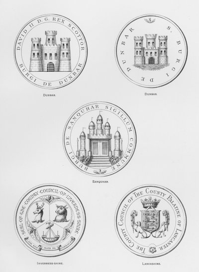 Public Arms: Dunbar; Sanquhar; Inverness-shire; Lancashire (engraving) by English School
