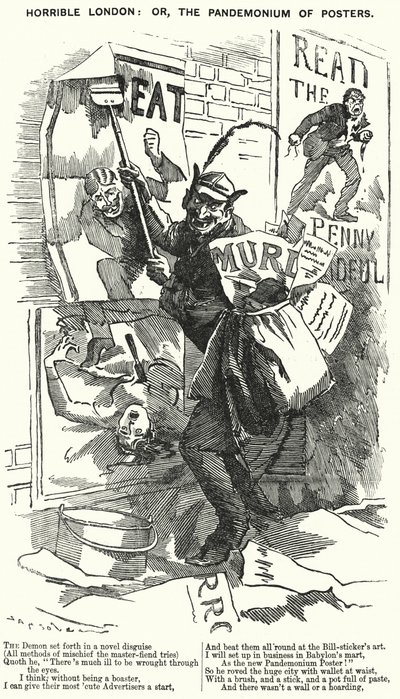 Punch cartoon: Horrible London: or, the Pandemonium of Posters - London at the time of the Jack the Ripper murders by English School