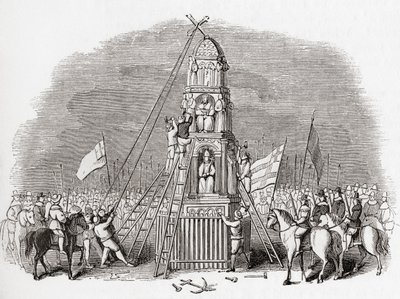 Puritans destroying the Cheapside Cross aka Eleanor Cross, London, England in 1643, from Old England: A Pictorial Museum by English School